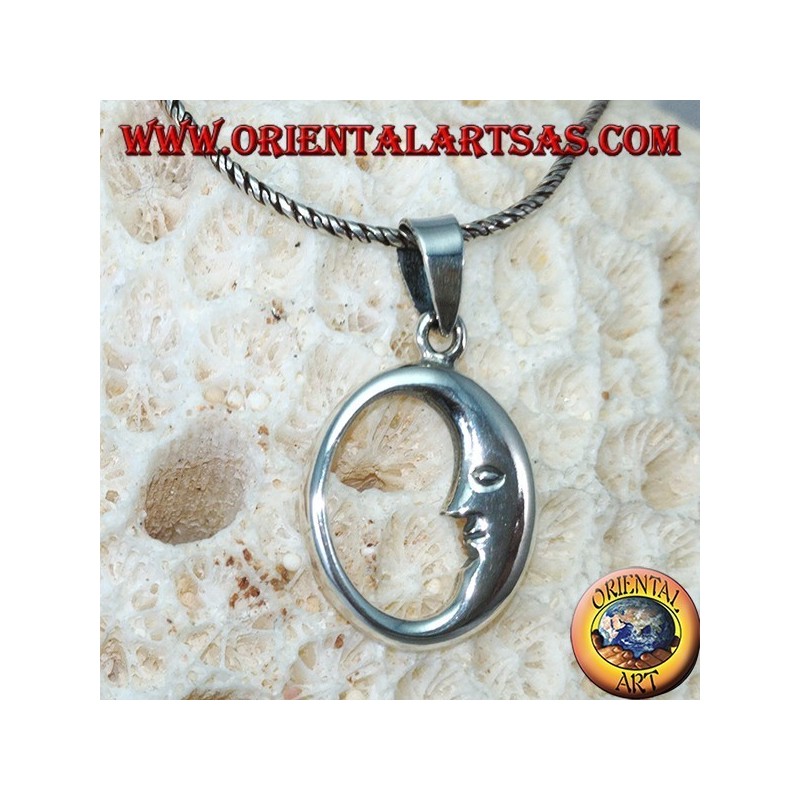 Silver pendant the profile of the moon