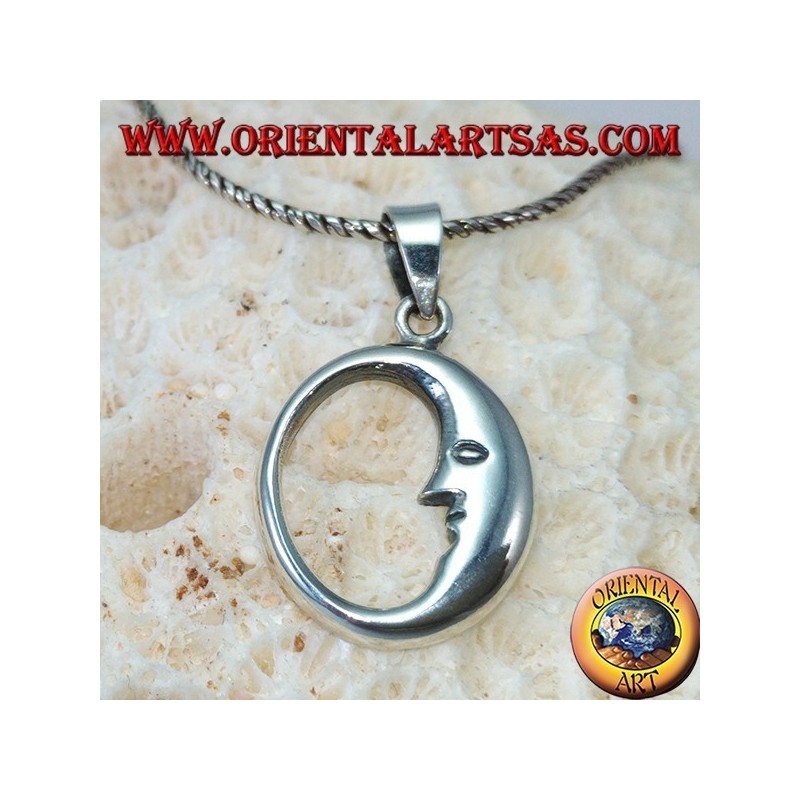 Silver pendant the profile of the moon