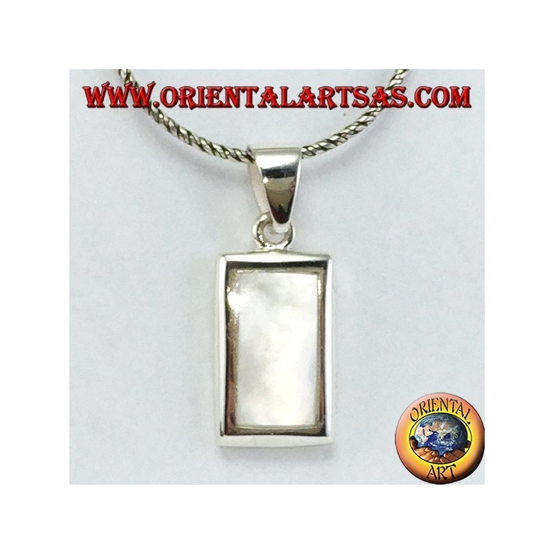 Silver pendant with a rectangular mother of pearl set