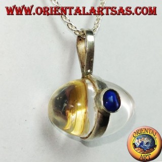 Colgante de plata con cristal de roca en forma de huevo con lapislázuli