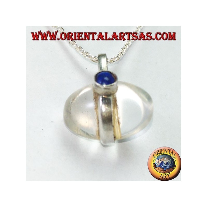 Silberanhänger mit eiförmigem Bergkristall mit Lapislazuli