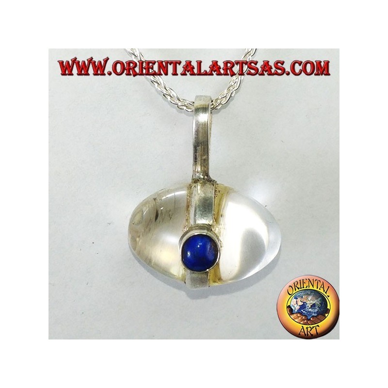 Pendentif en argent avec cristal de roche en forme d'oeuf avec lapis-lazuli