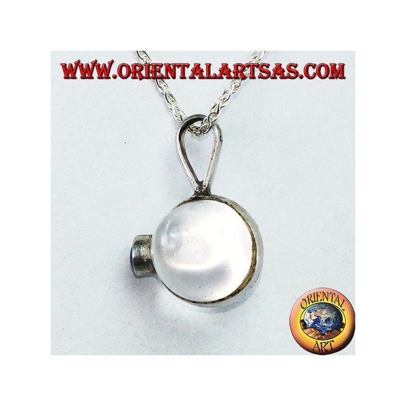 Colgante de plata con cristal de roca en forma de huevo con lapislázuli