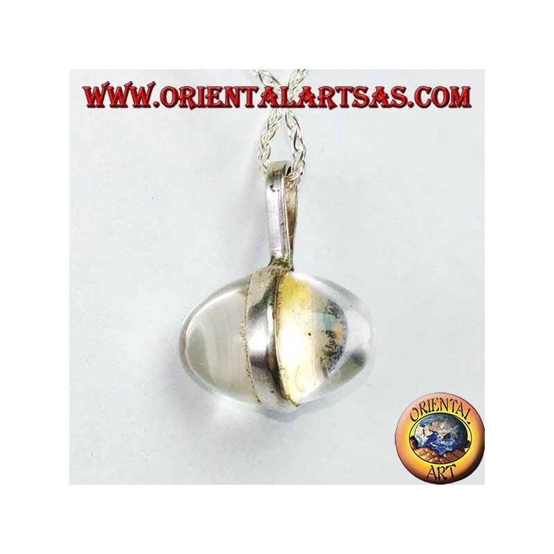 Silver pendant with egg-shaped rock crystal with lapis lazuli