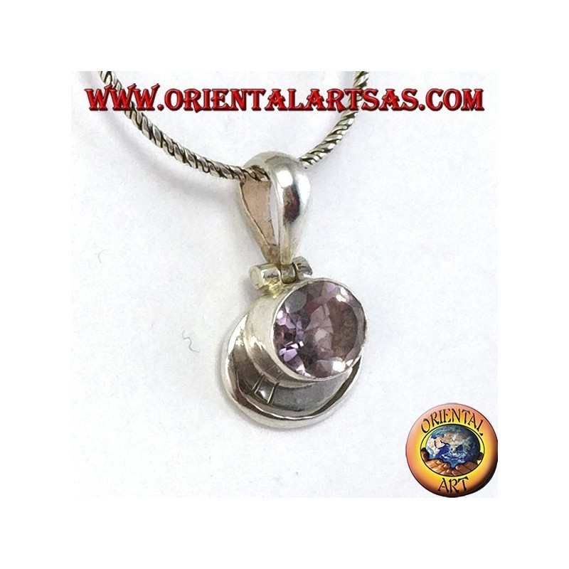 Pendentif en argent avec améthyste ovale naturel monté horizontalement