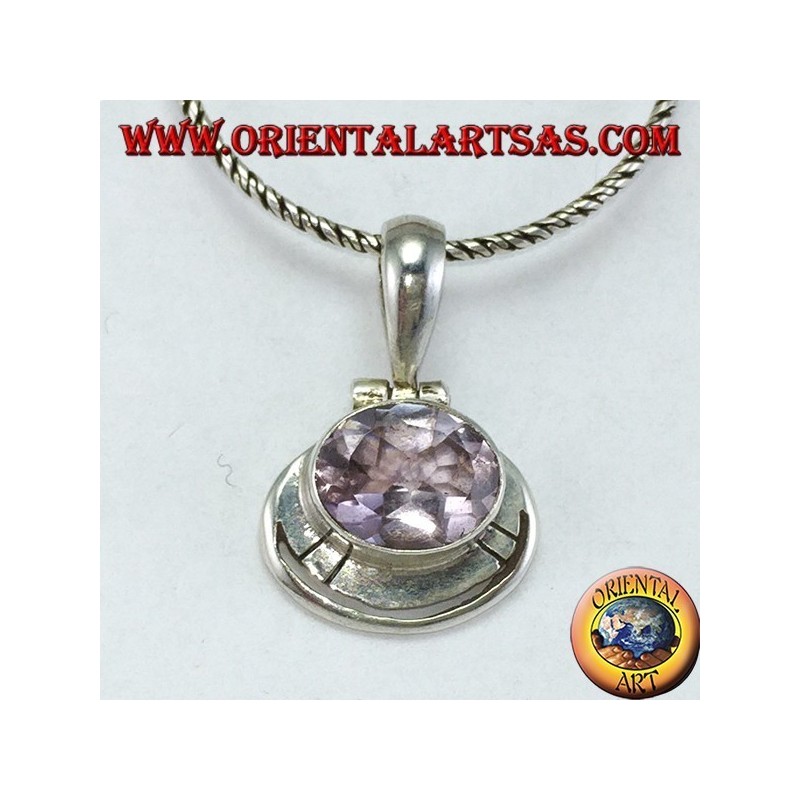 Silberanhänger mit natürlichem ovalem Amethyst, horizontal montiert