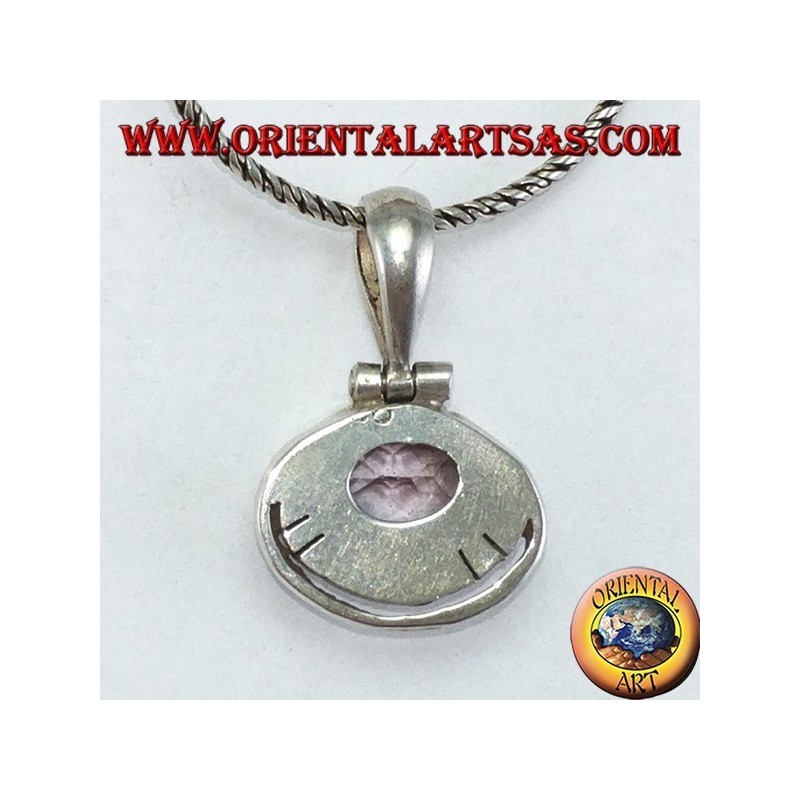 Pendentif en argent avec améthyste ovale naturel monté horizontalement