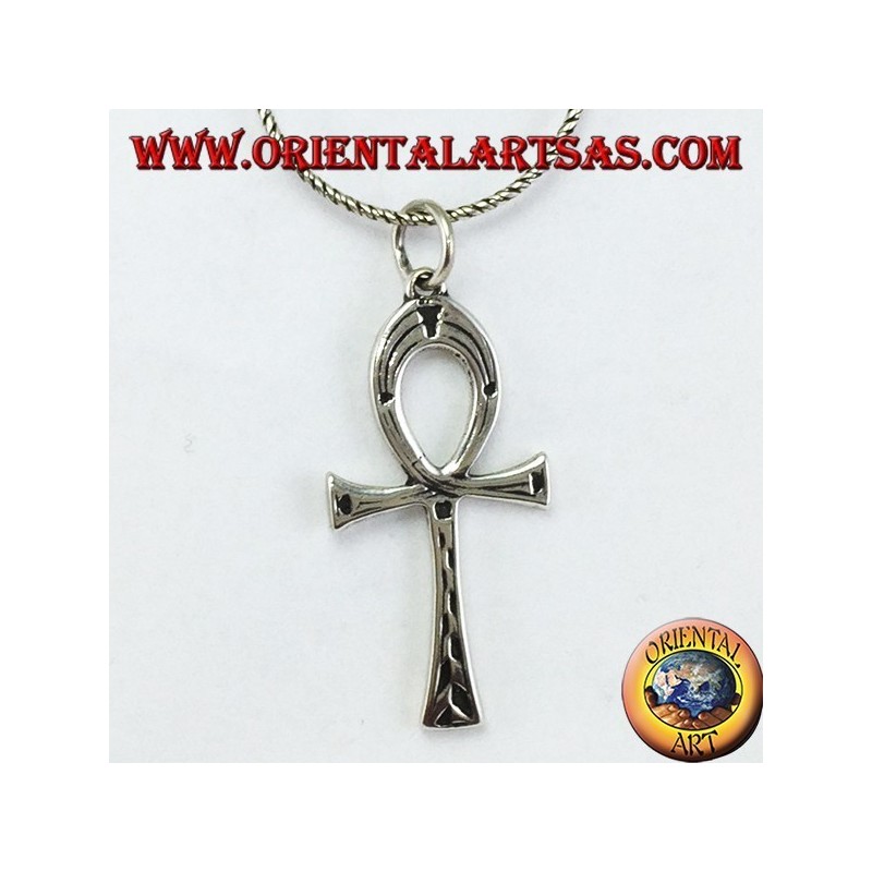 Silver pendant an Egyptian cross ankh (key of life) inlaid
