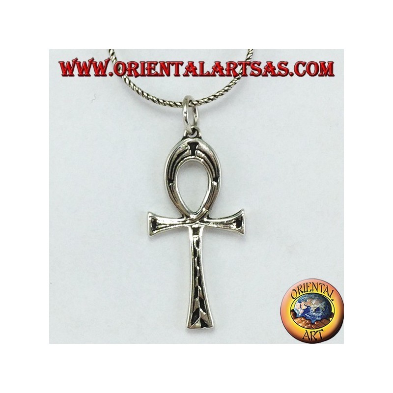 Pendentif en argent une croix égyptienne ankh (clé de la vie) incrustée
