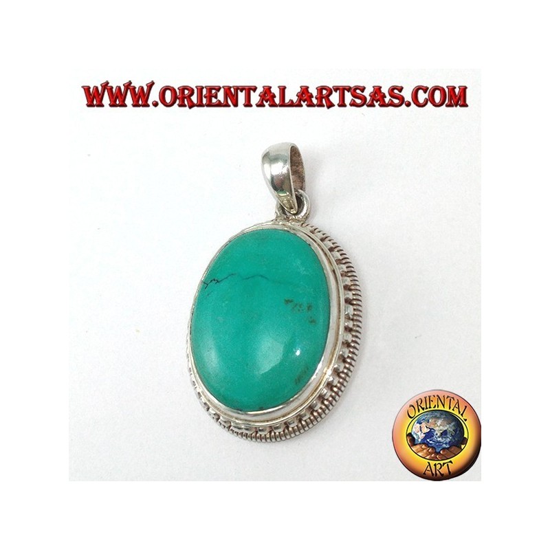 Colgante de plata con turquesa tibetana natural rodeado de bolas