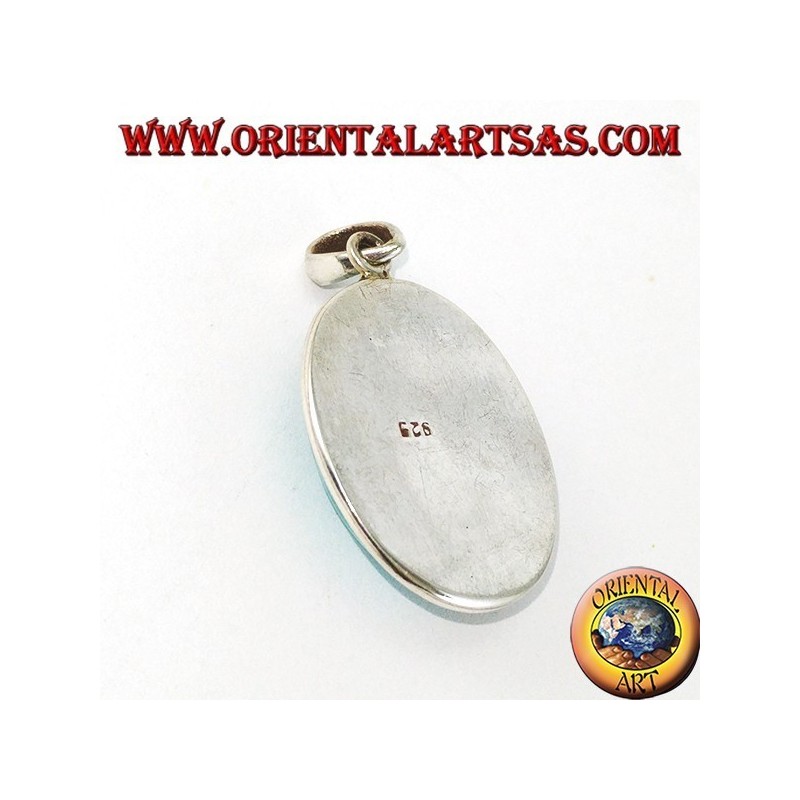 Pendentif en argent avec turquoise tibétaine naturelle et bord tressé