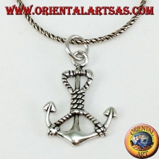Silver pendant with marine anchor with rope (medium)