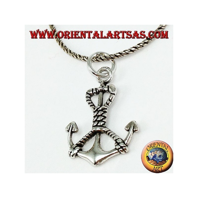 Pendentif en argent avec ancre marine avec corde (moyen)