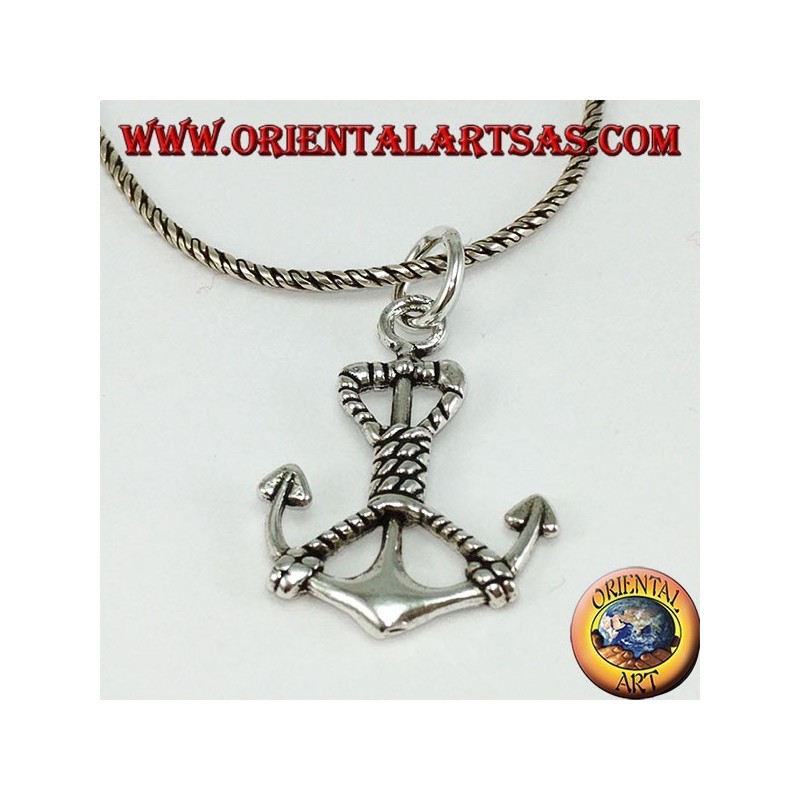 Pendentif en argent avec ancre marine avec corde (moyen)
