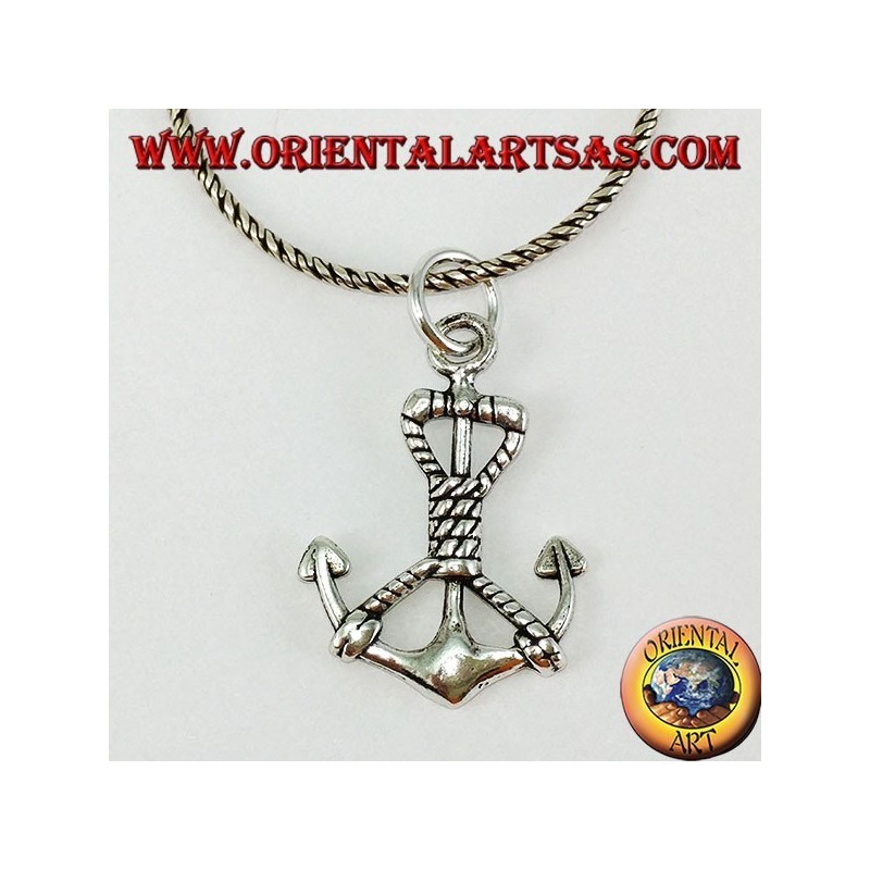 Pendentif en argent avec ancre marine avec corde (moyen)