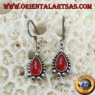 Pendientes de plata con cornalina caída decorada con puntos de plata