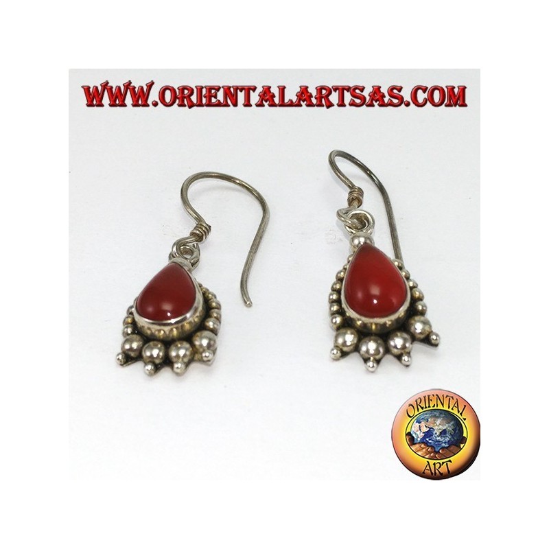 Silver earrings with drop carnelian decorated with silver dots