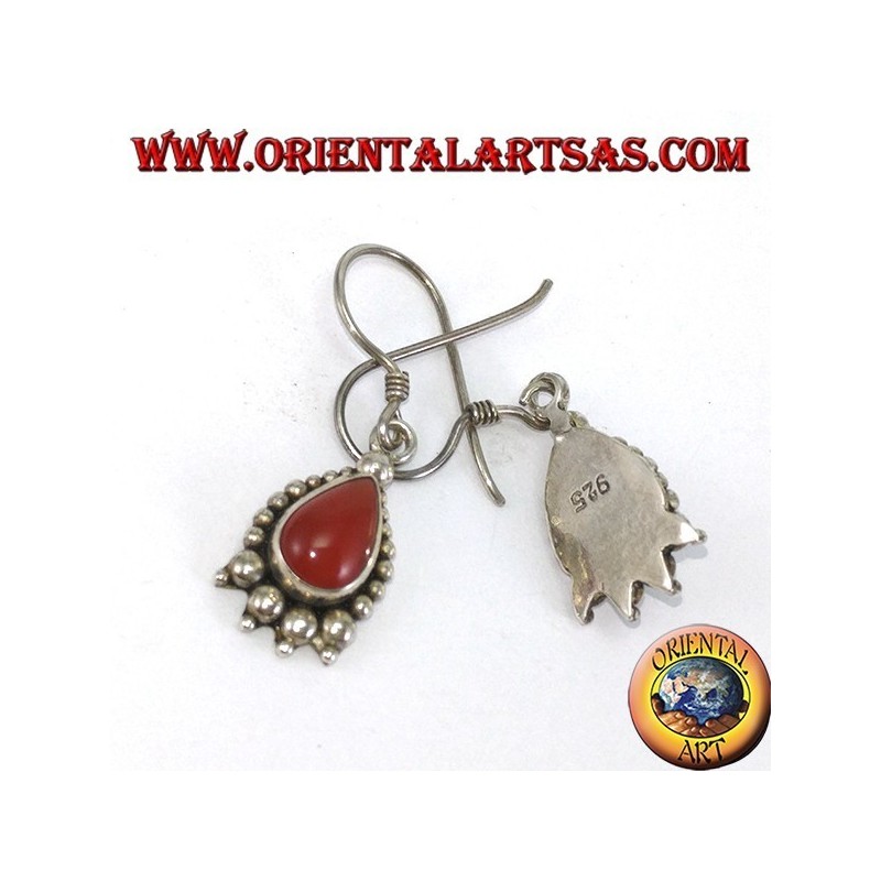 Silver earrings with drop carnelian decorated with silver dots