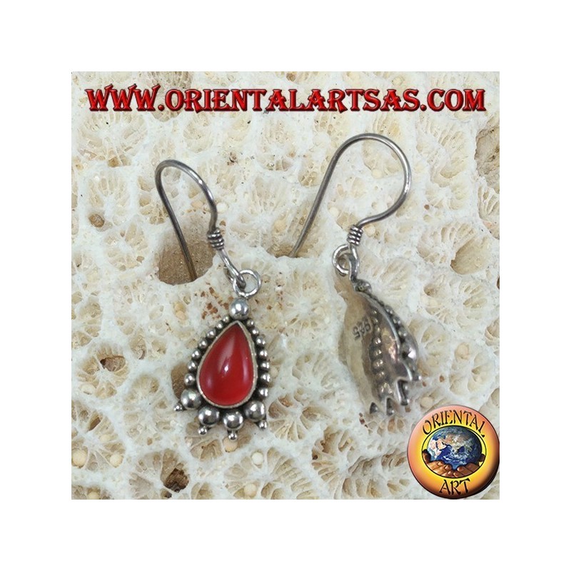 Boucles d'oreilles en argent avec cornaline décorée de pois argentés