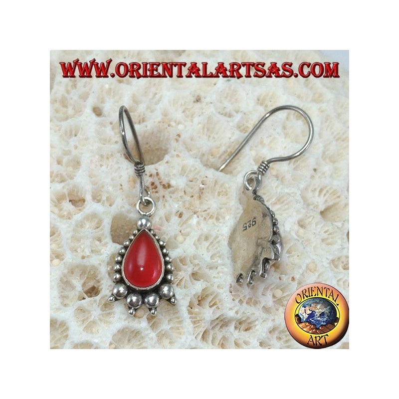 Silver earrings with drop carnelian decorated with silver dots