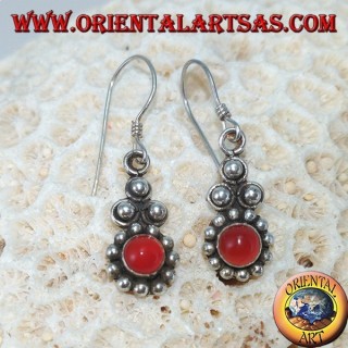 Boucles d'oreilles en argent avec cornaline ronde Bali (petit)