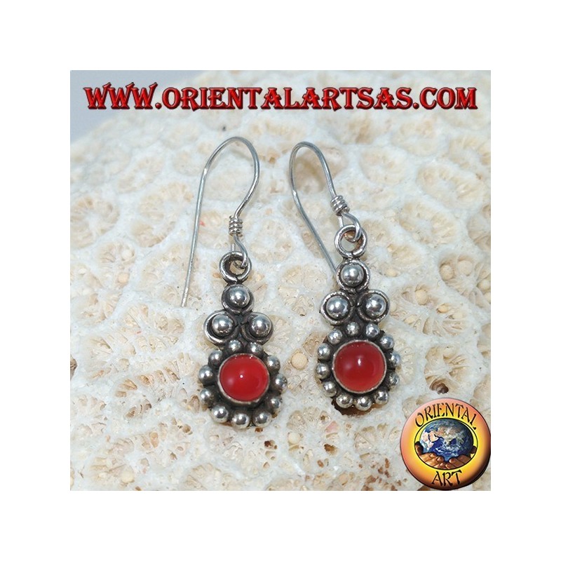 Boucles d'oreilles en argent avec cornaline ronde Bali (petit)