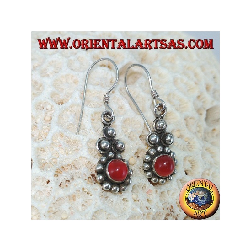 Pendientes de plata con cornalina redonda Bali (pequeña)