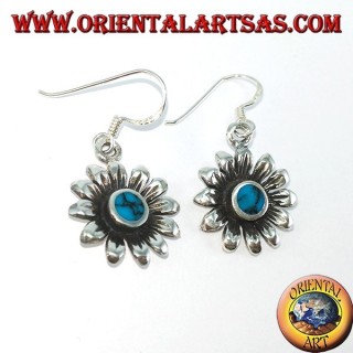Pendientes flor de margarita de plata con turquesa