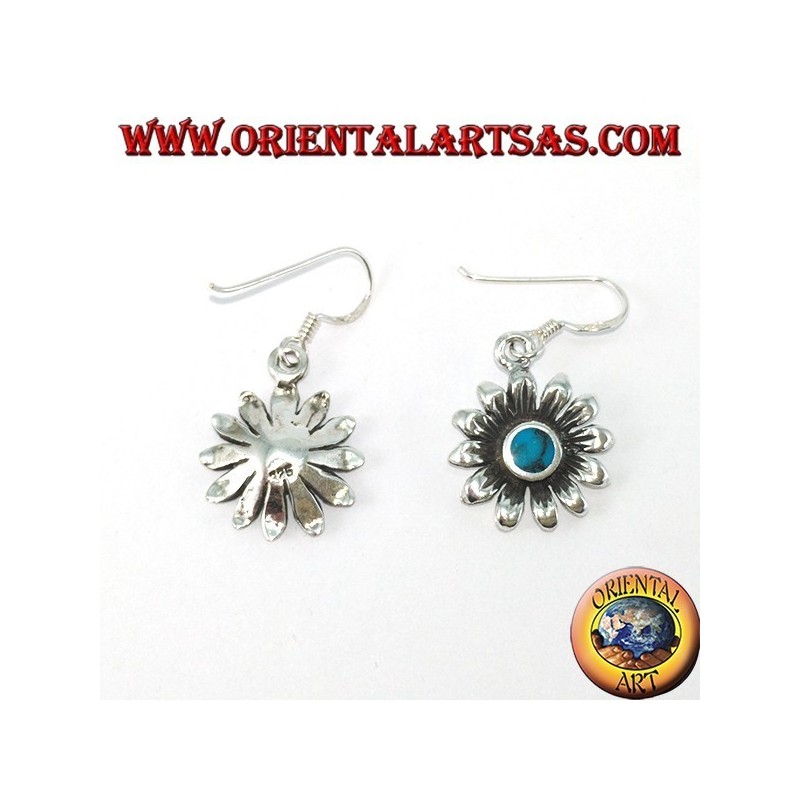 Orecchini in argento fiore margherita  con turchese