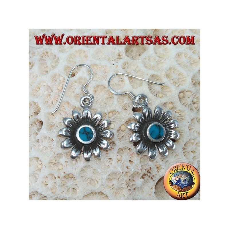 Pendientes flor de margarita de plata con turquesa