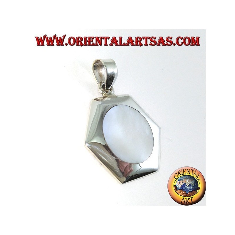 Pendentif hexagonal en argent avec nacre ronde