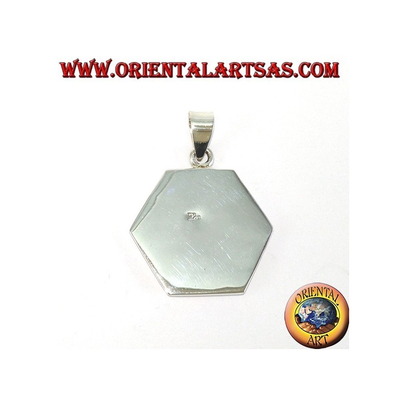 Hexagonaler Silberanhänger mit rundem Perlmutt