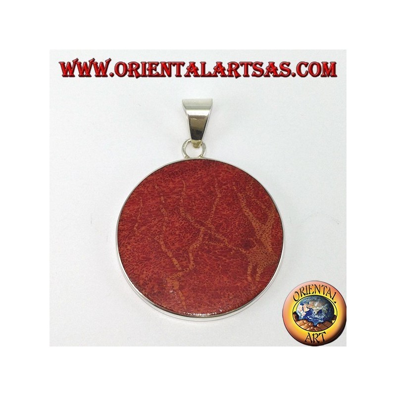 Silver pendant with red madrepora (coral), round and spiral