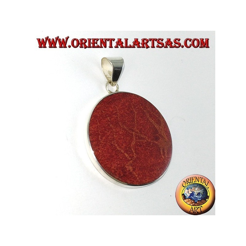 Pendentif en argent avec madrepora rouge (corail), rond et en spirale