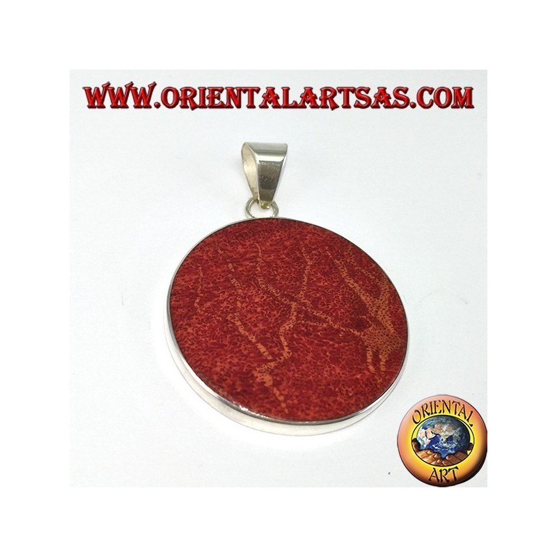 Colgante de plata con madrepora roja (coral), redondo y espiral