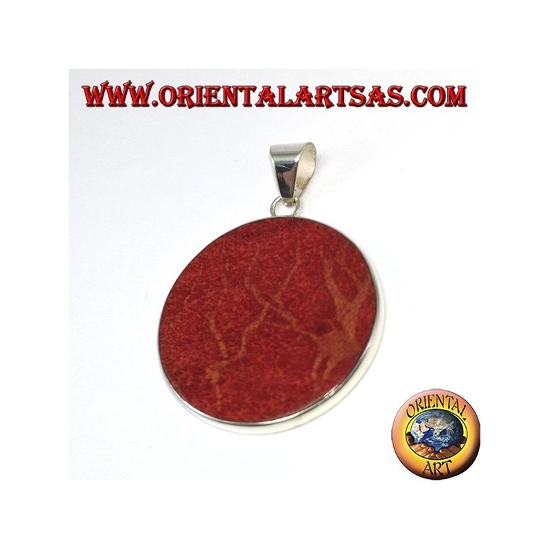 Colgante de plata con madrepora roja (coral), redondo y espiral
