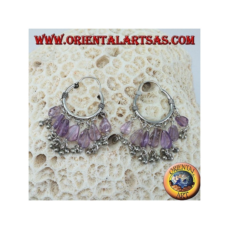 Boucles d'oreilles en argent avec pendentifs en améthyste