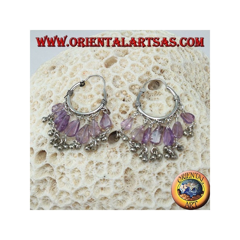 Boucles d'oreilles en argent avec pendentifs en améthyste