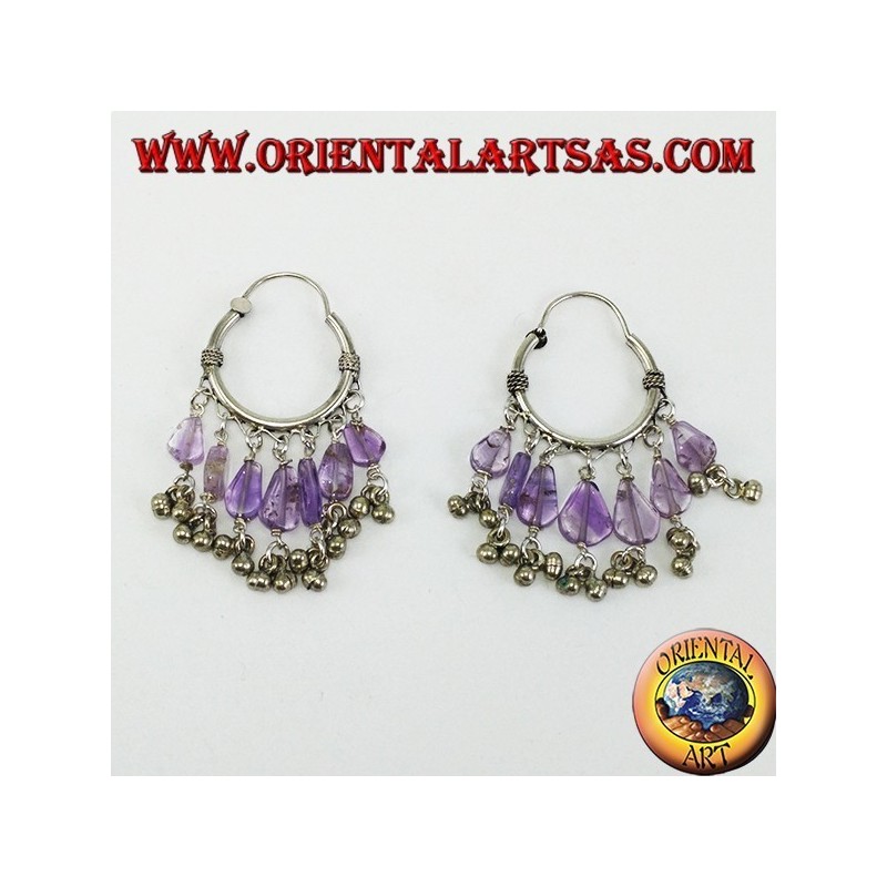 Boucles d'oreilles en argent avec pendentifs en améthyste