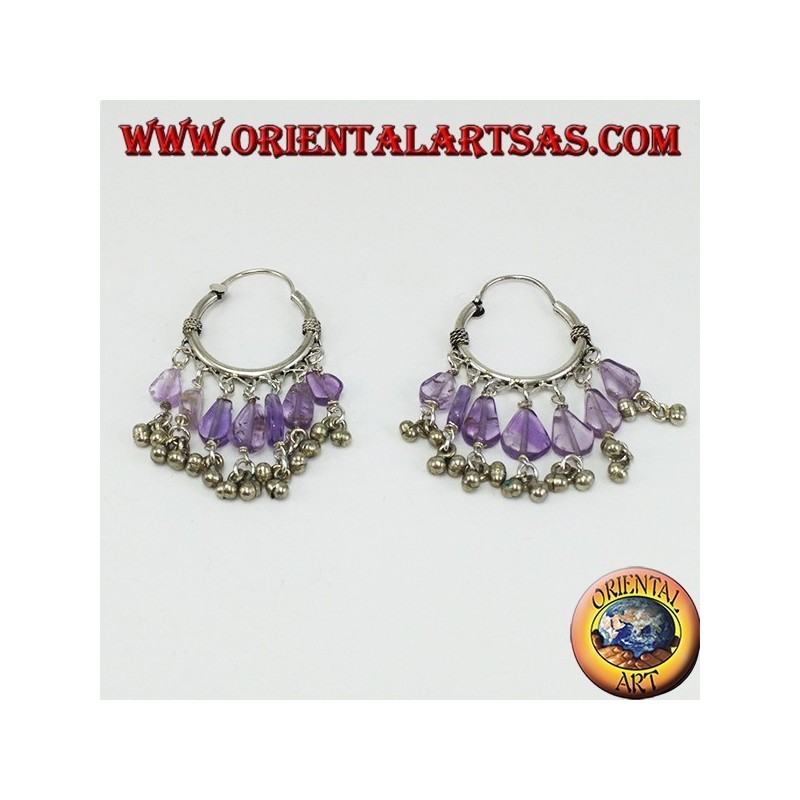 Boucles d'oreilles en argent avec pendentifs en améthyste