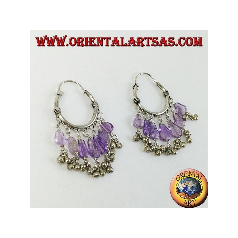 Boucles d'oreilles en argent avec pendentifs en améthyste