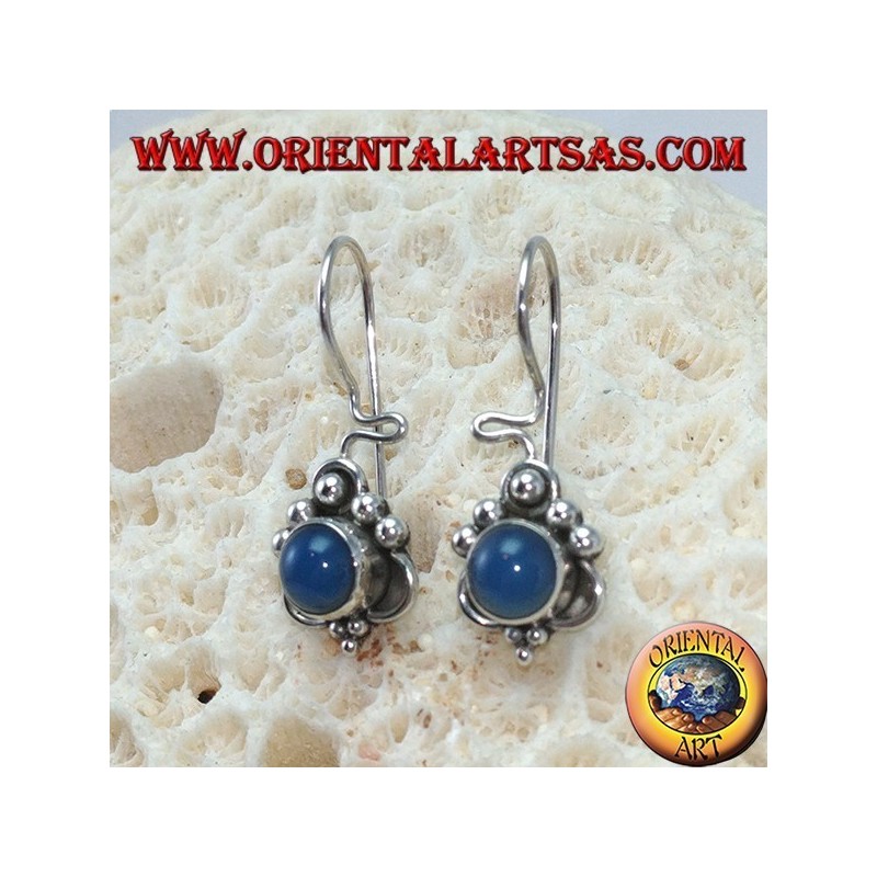 Orecchini in Argento con Agata blu tonda e decorazioni a pallini