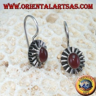 Silver earrings with oval carnelian and wave contour