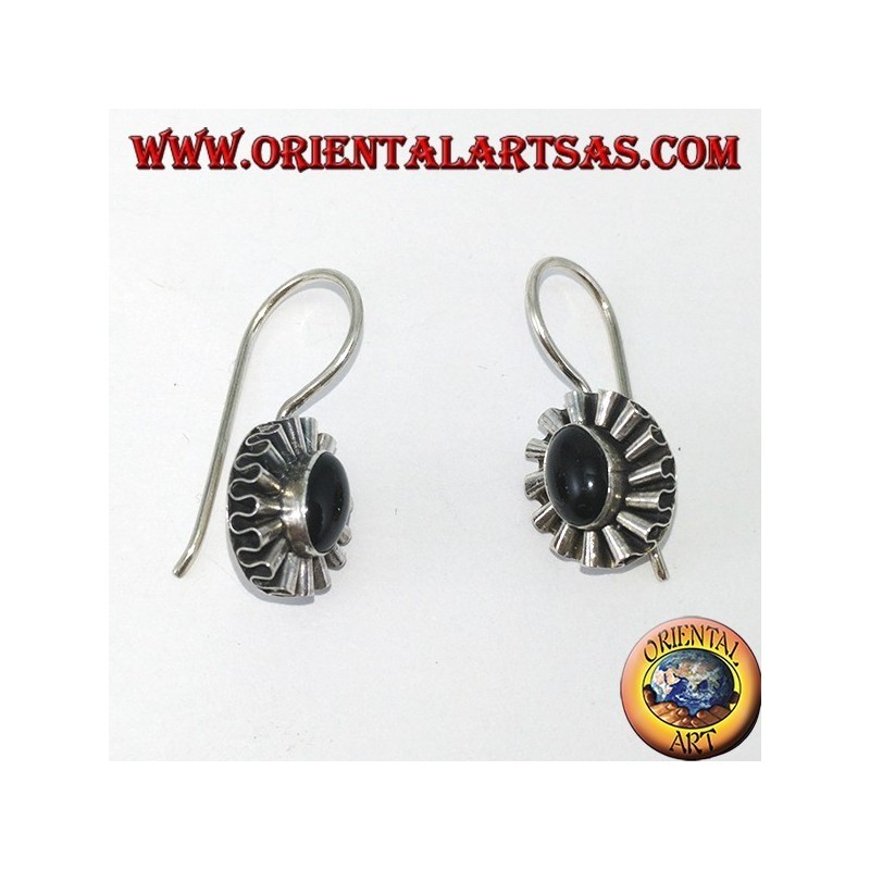 Pendientes de plata con ónice ovalado y contorno de ola