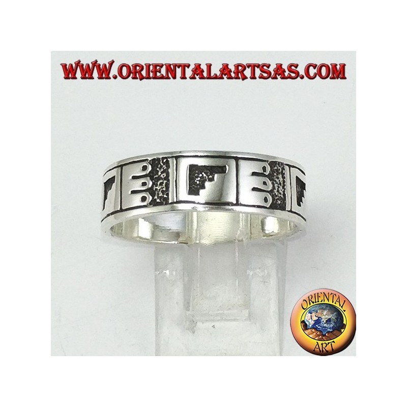 Bague en argent avec bas-relief Maya