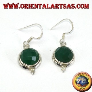 Silver earrings with faceted round green agate