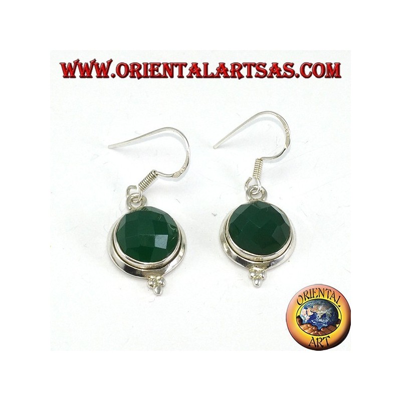 Boucles d'oreilles en argent avec agate ronde verte facettée