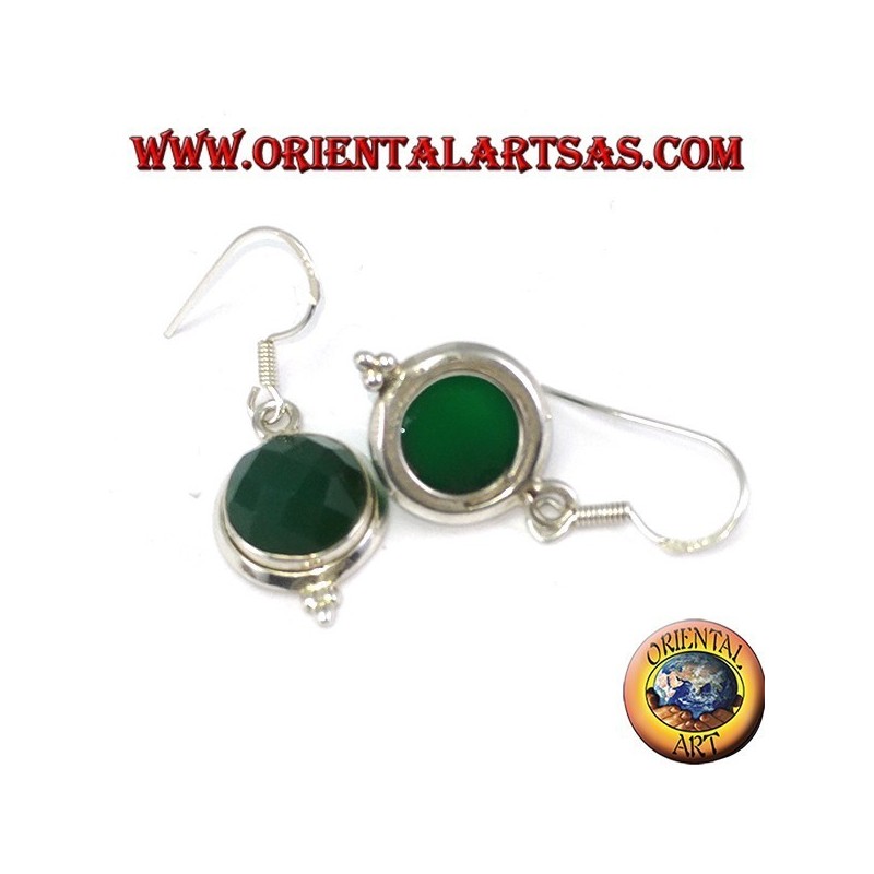 Pendientes de plata con ágata verde redonda facetada