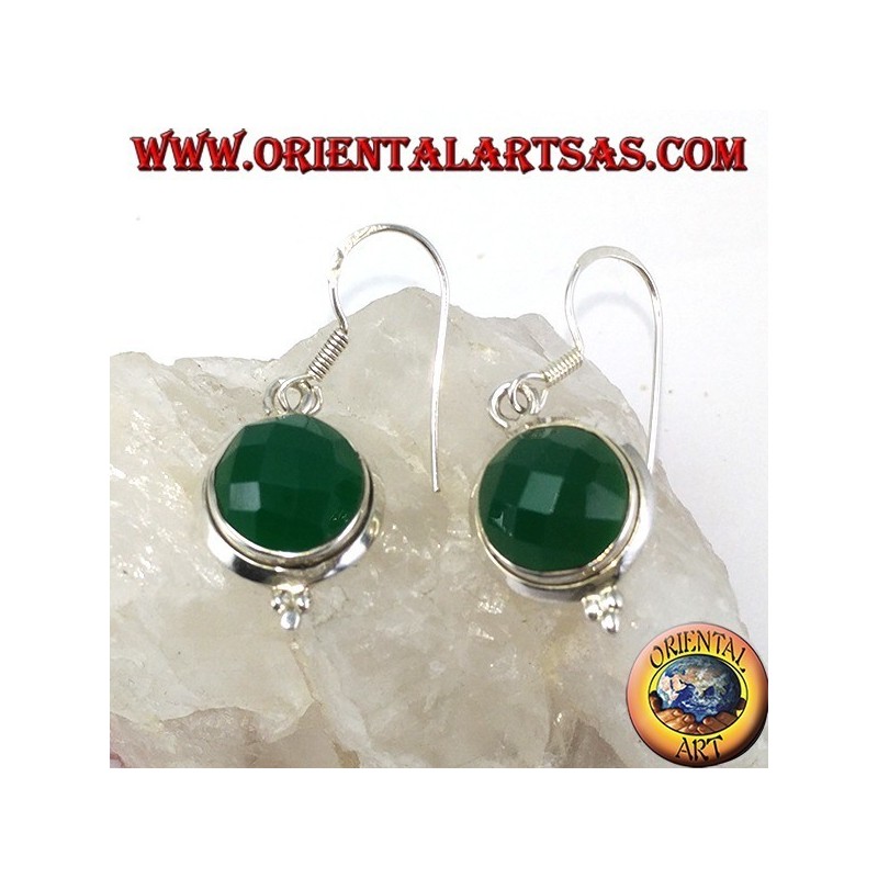 Orecchini in argento con agata verde tonda sfaccettata