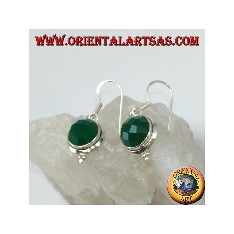 Orecchini in argento con agata verde tonda sfaccettata